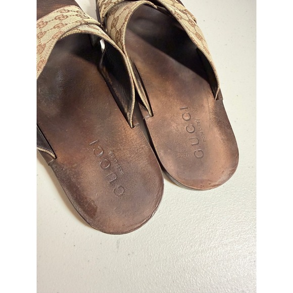 Authentic Gucci Mens GG Monogram Canvas Crisscross Slide Sandals Leather US 12